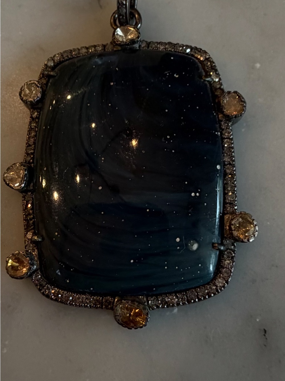Vintage La Rose blue obsidian pendants w/pave diamonds